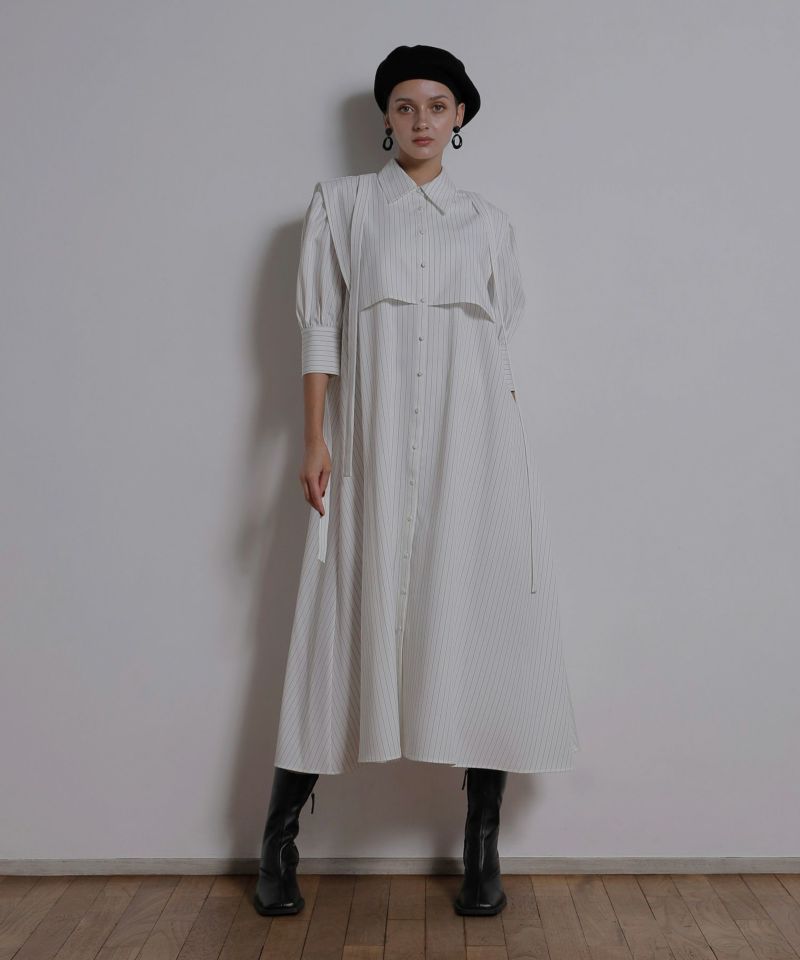 Cape Layer Pinst S/H Dress | MIELI INVARIANT