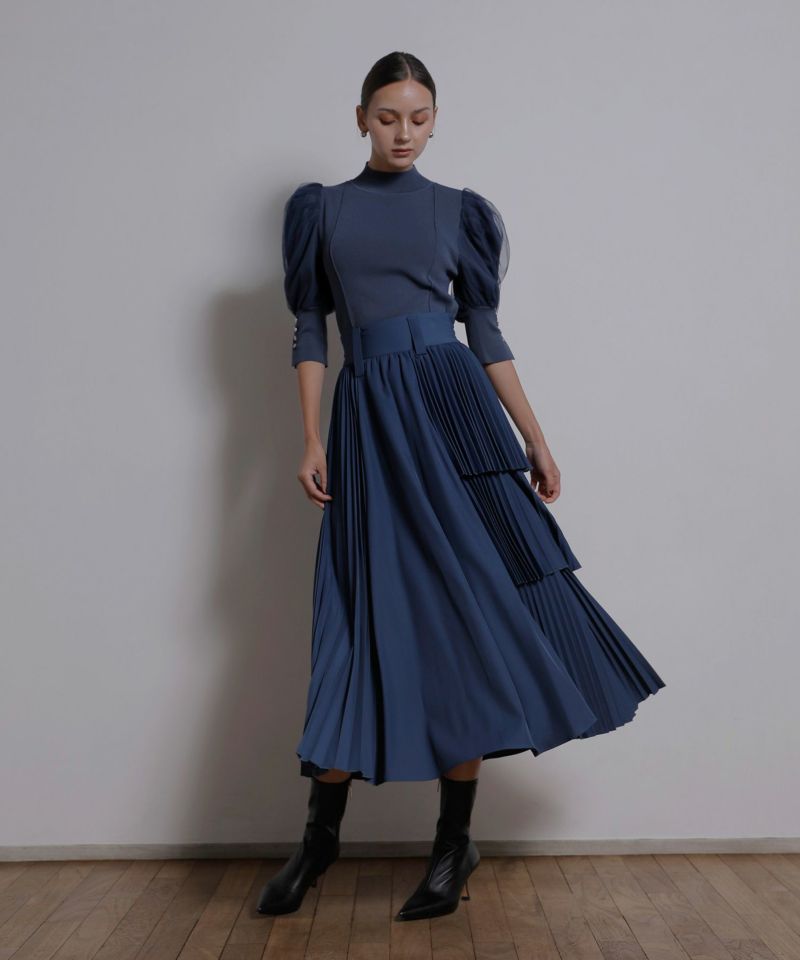 YUKKO SPECIAL COLLABORATION】STEP PLEAT TIERED SKIRT | MIELI INVARIANT