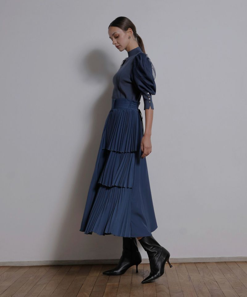 YUKKO SPECIAL COLLABORATION】STEP PLEAT TIERED SKIRT | MIELI INVARIANT