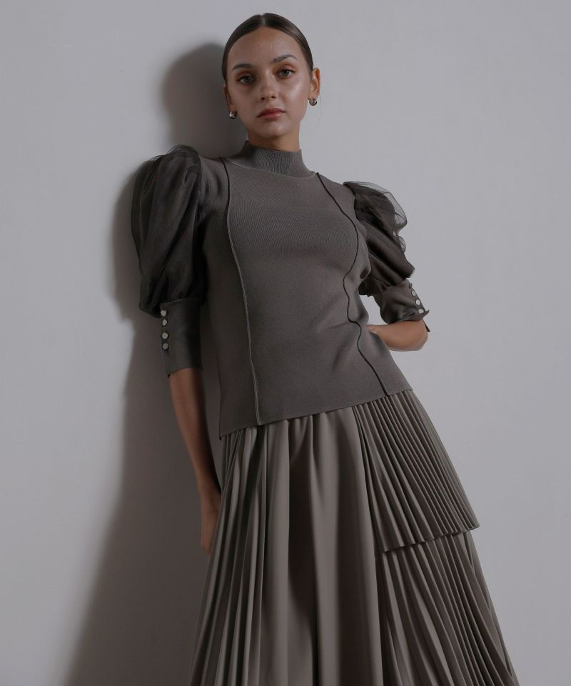大割引 YUKKO SPECIAL COLLABORATION】BACK OPEN PUFF KNIT TOP | MIELI トップス