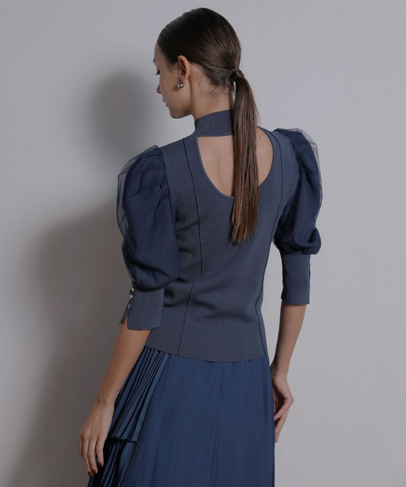 YUKKO SPECIAL COLLABORATION】BACK OPEN PUFF KNIT TOP | MIELI