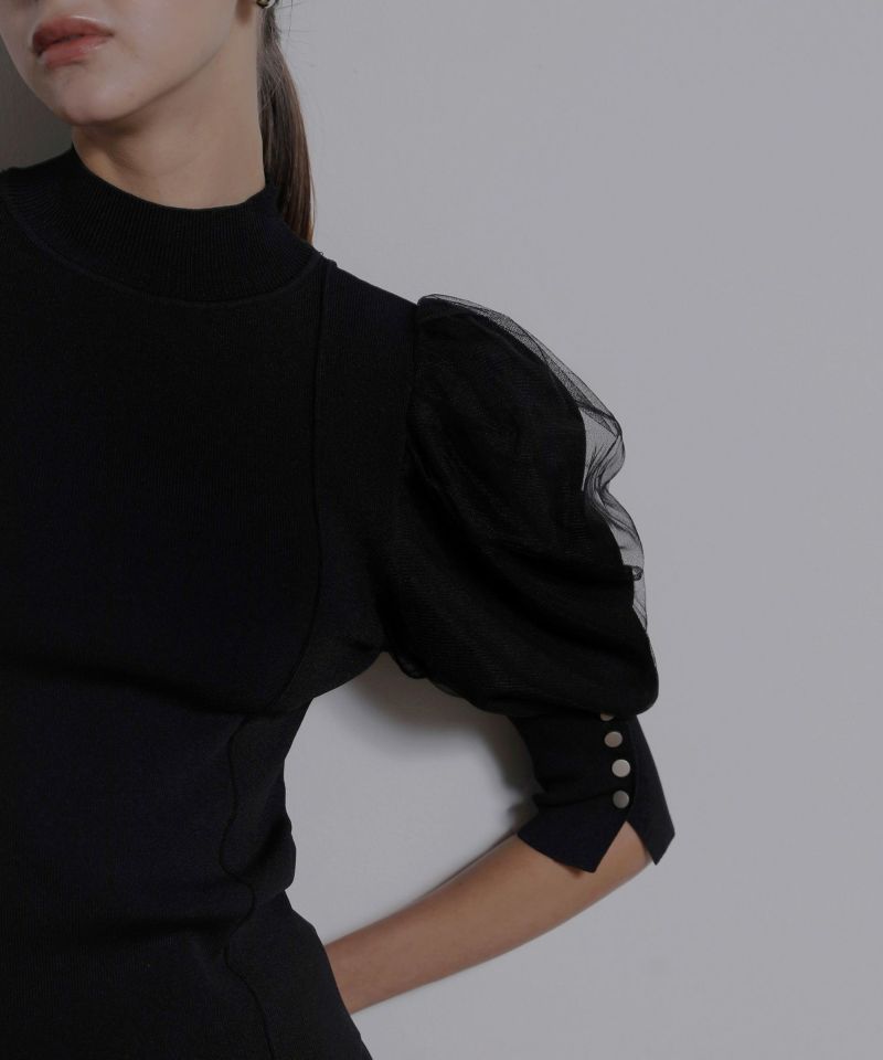 YUKKO SPECIAL COLLABORATION】BACK OPEN PUFF KNIT TOP | MIELI