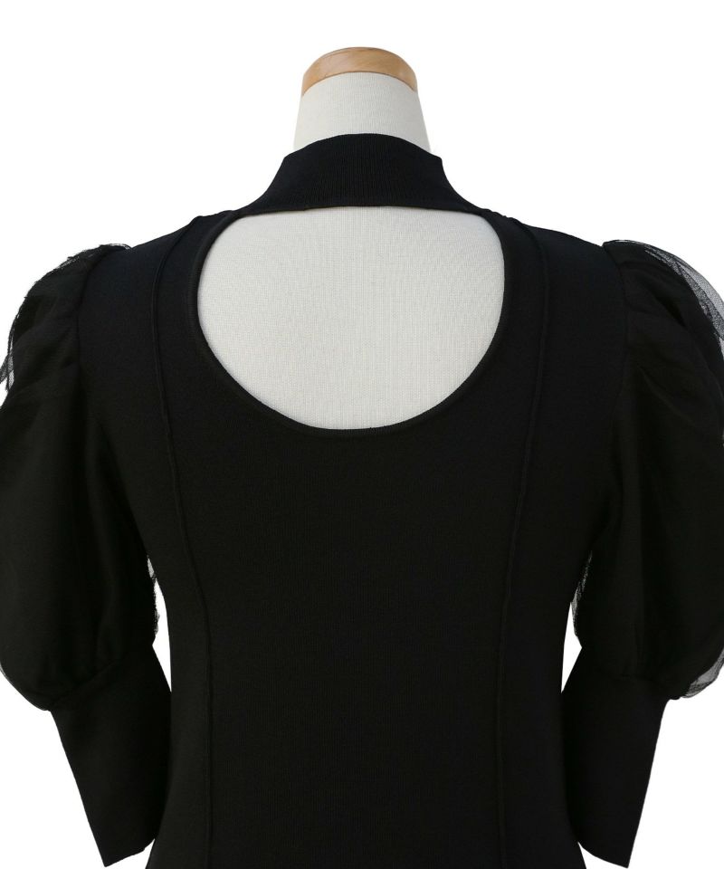 YUKKO SPECIAL COLLABORATION】BACK OPEN PUFF KNIT TOP | MIELI