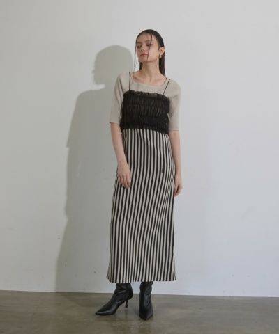 Stripe Square N/C Knit Dress | MIELI INVARIANT