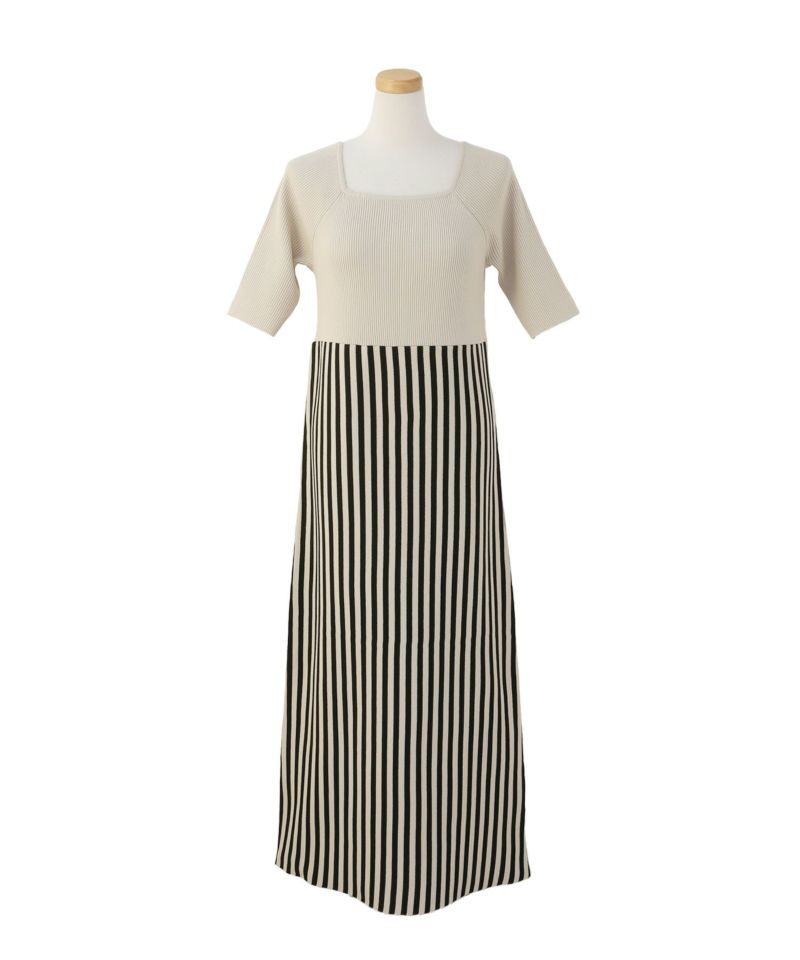 Stripe Square N/C Knit Dress | MIELI INVARIANT