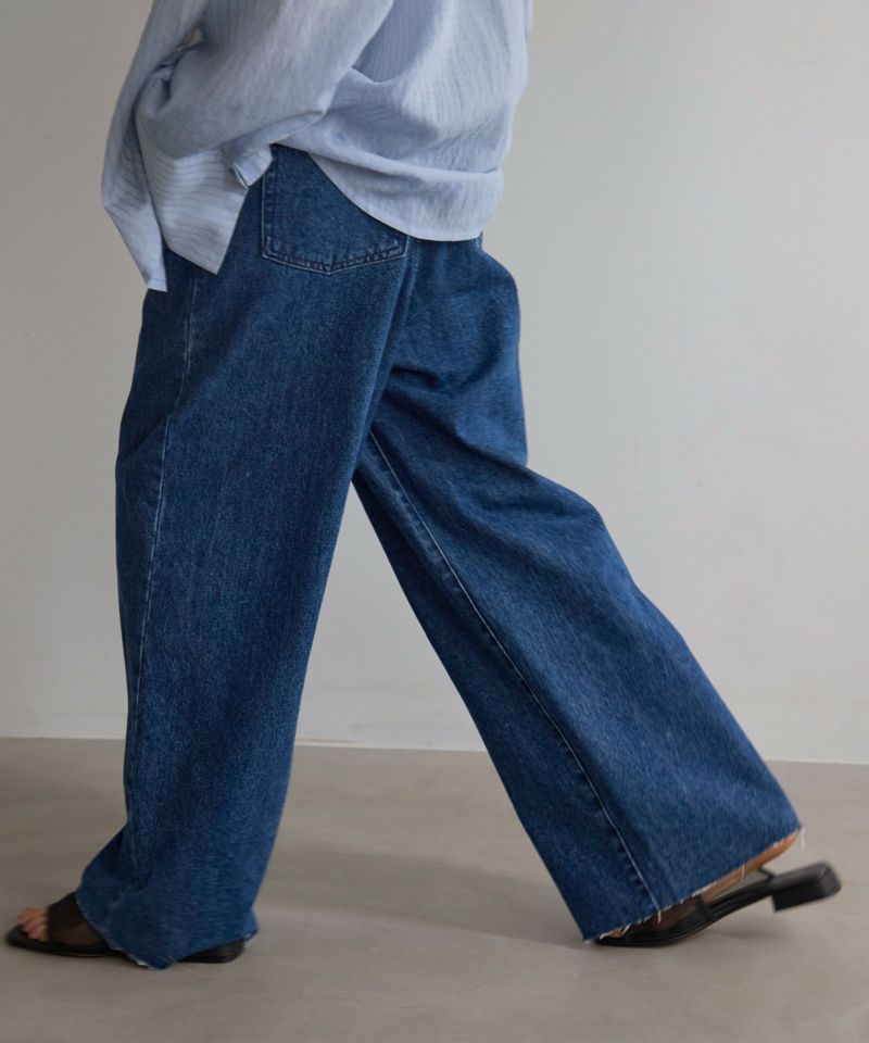 【BAON】[unisex] Rism Wide Pintuck Washing Denim Pants BAON】[unisex] Rism Wide Pintuck Washing Denim Pants