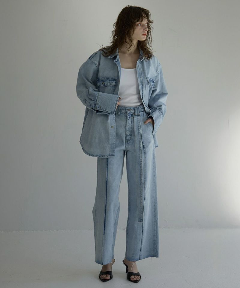 R‼️MIELI INVARIANT ICE Bleach denim ICE Bleach Pintuck Semiwide Jeans | MIELI INVARIANT