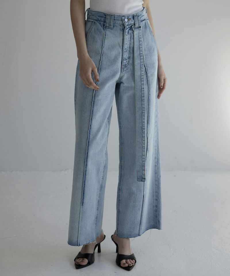 R‼️MIELI INVARIANT ICE Bleach denim ICE Bleach Pintuck Semiwide Jeans | MIELI INVARIANT