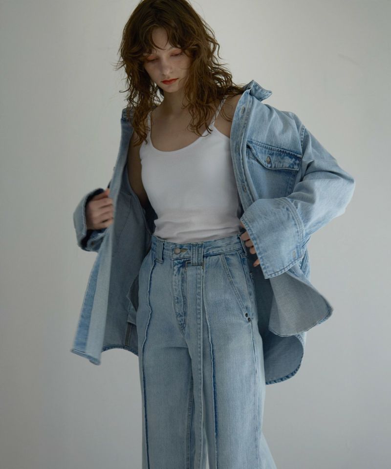 R‼️MIELI INVARIANT ICE Bleach denim ICE Bleach Pintuck Semiwide Jeans | MIELI INVARIANT